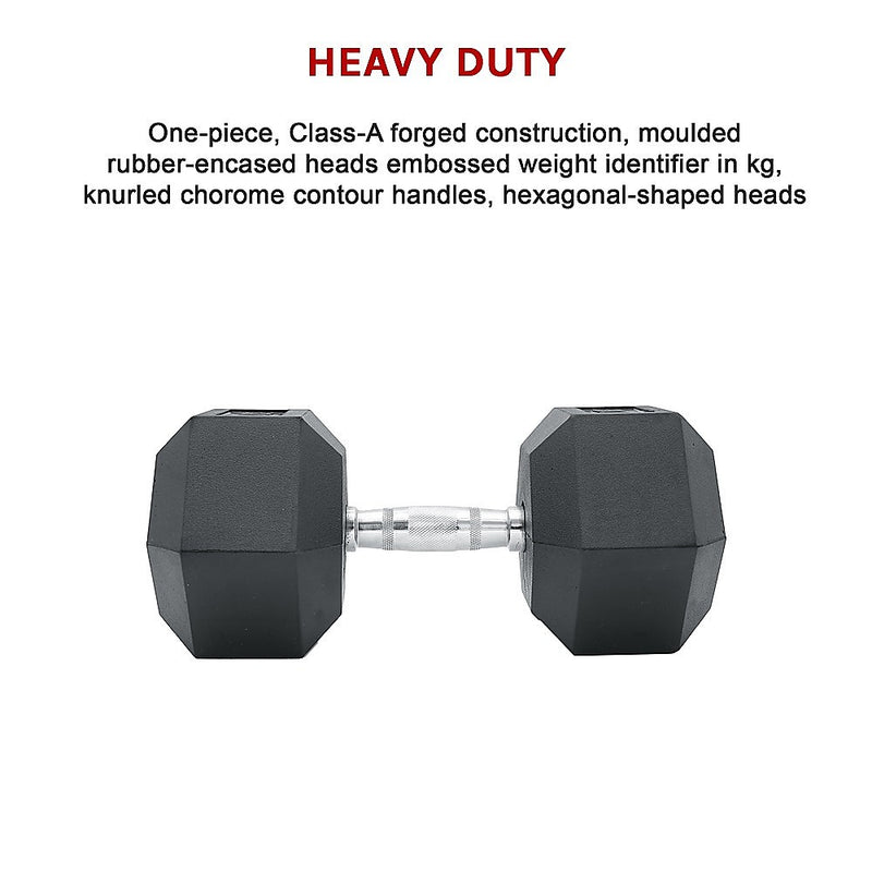 Dealsmate 10KG Commercial Rubber Hex Dumbbell Gym Weight