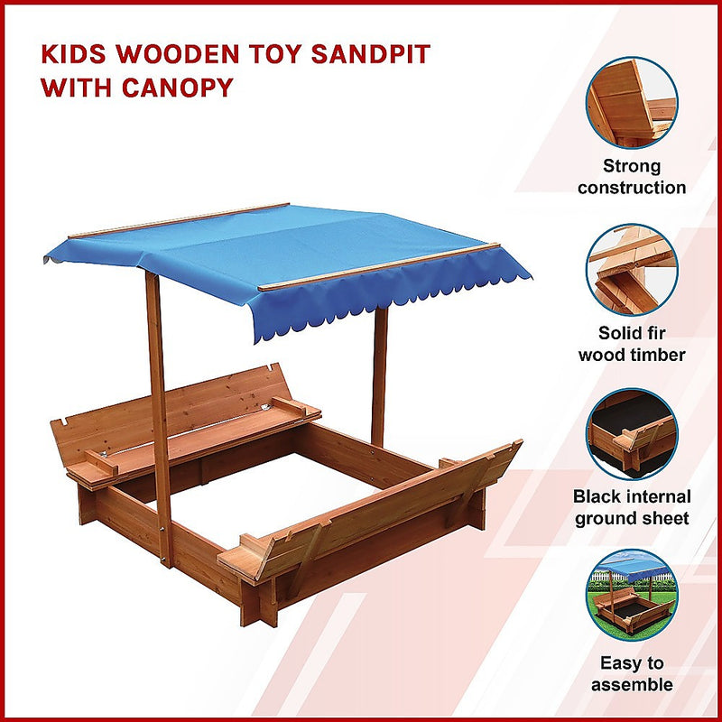 Dealsmate Kids Wooden Toy Sandpit with Canopy