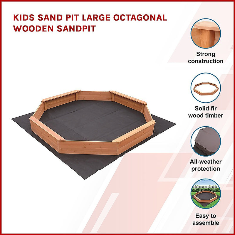 Dealsmate Kids Sand Pit Large Octagonal Wooden Sandpit