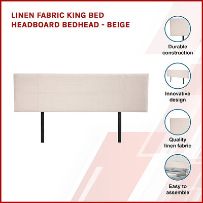 Dealsmate Linen Fabric King Bed Headboard Bedhead - Beige