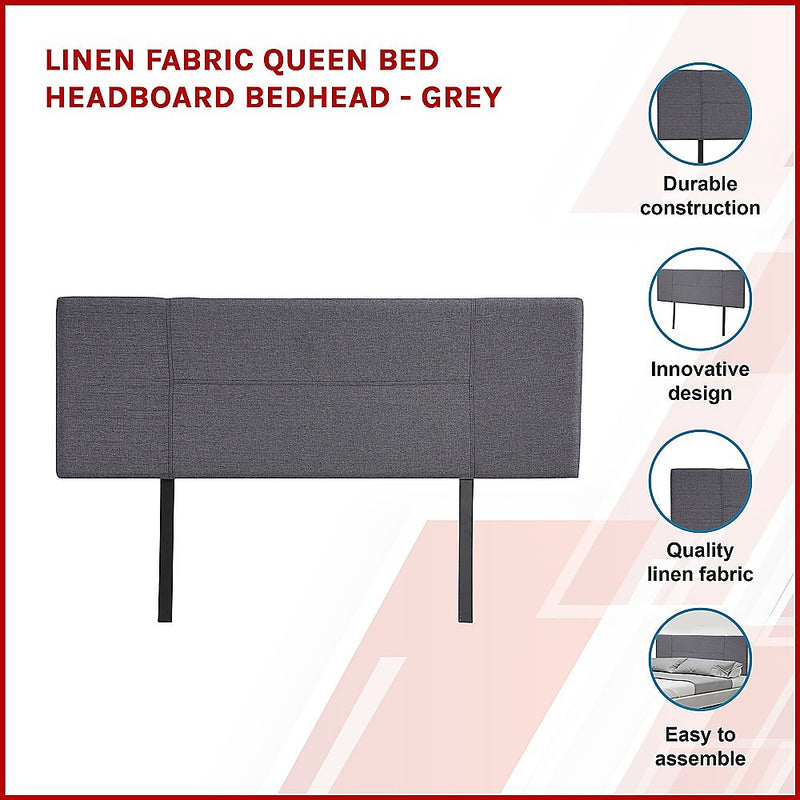 Dealsmate Linen Fabric Queen Bed Headboard Bedhead - Grey