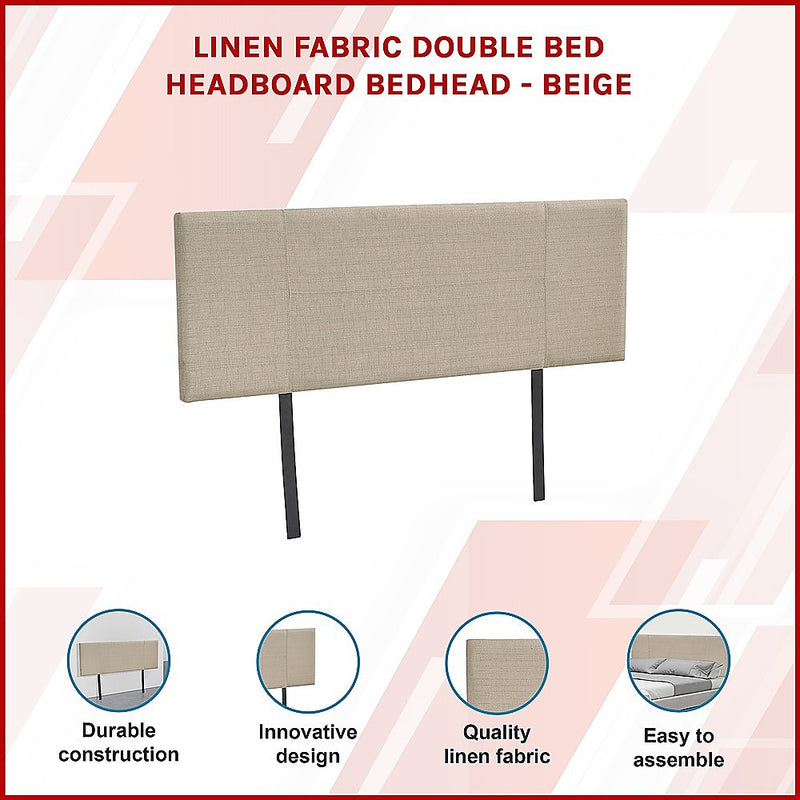 Dealsmate Linen Fabric Double Bed Headboard Bedhead - Beige