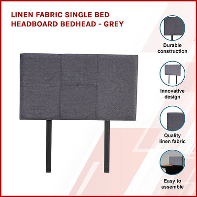 Dealsmate Linen Fabric Single Bed Headboard Bedhead - Grey