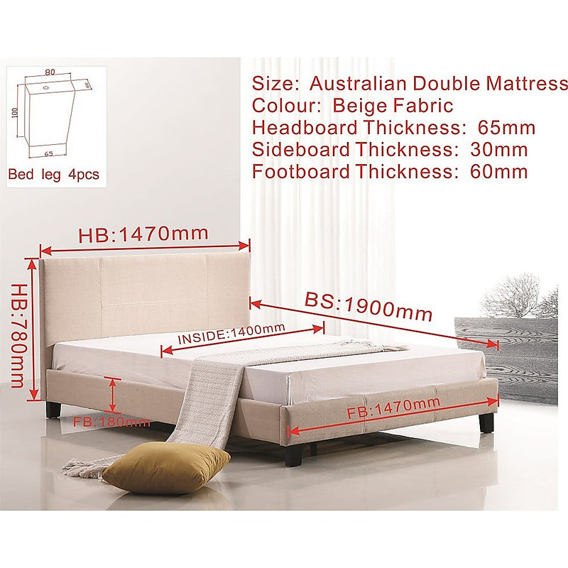 Dealsmate Double Linen Fabric Bed Frame Beige