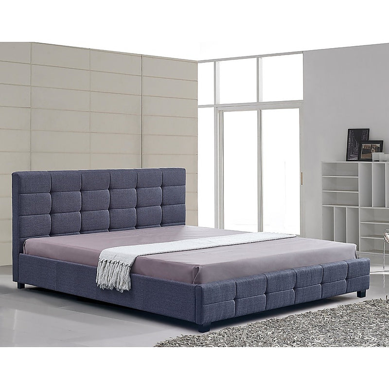 Dealsmate Linen Fabric King Deluxe Bed Frame Grey