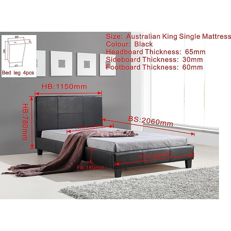 Dealsmate King Single PU Leather Bed Frame Black