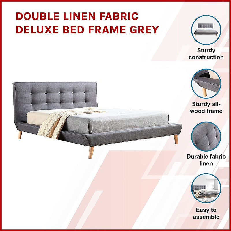 Dealsmate Double Linen Fabric Deluxe Bed Frame Grey