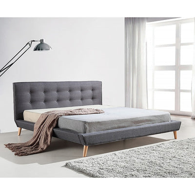 Dealsmate King Linen Fabric Deluxe Bed Frame Grey