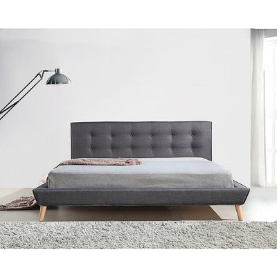 Dealsmate King Linen Fabric Deluxe Bed Frame Grey