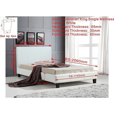 Dealsmate King Single PU Leather Bed Frame White