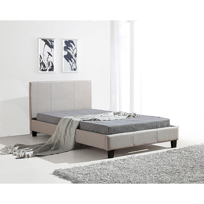 Dealsmate King Single Linen Fabric Bed Frame Beige