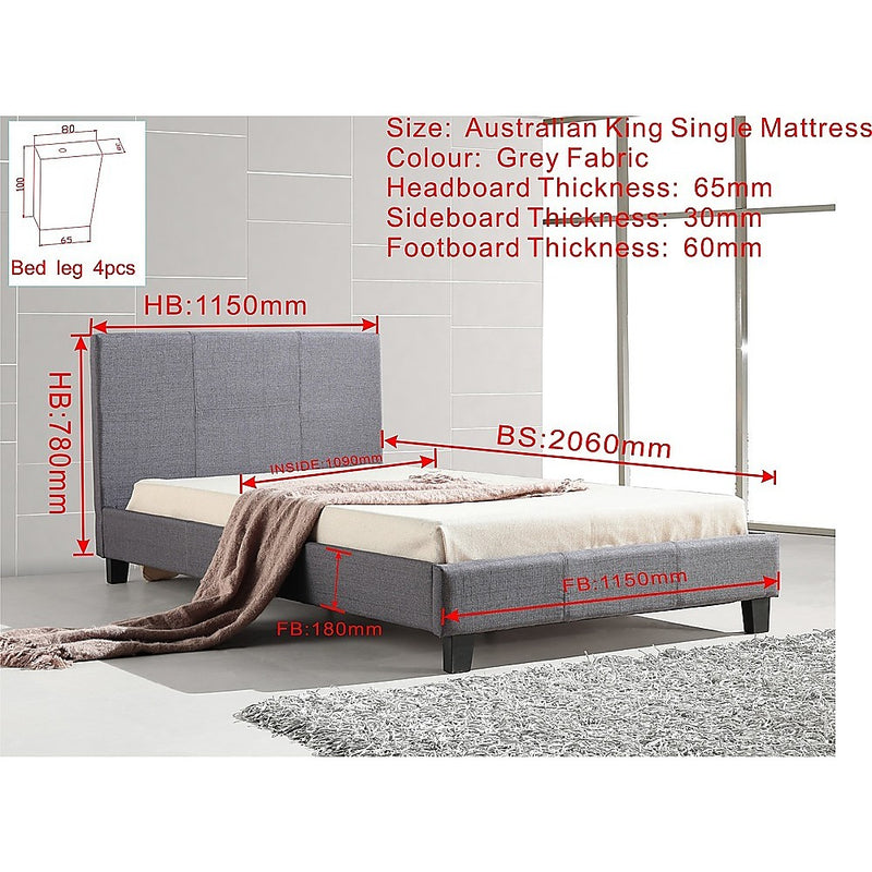Dealsmate King Single Linen Fabric Bed Frame Grey