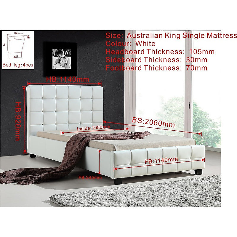 Dealsmate King Single PU Leather Deluxe Bed Frame White