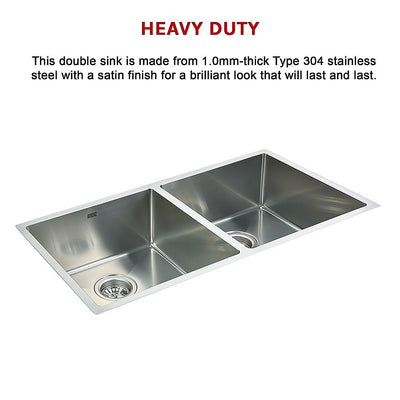 Dealsmate 865x440mm Handmade Stainless Steel Undermount / Topmount Kitchen Sink with Waste