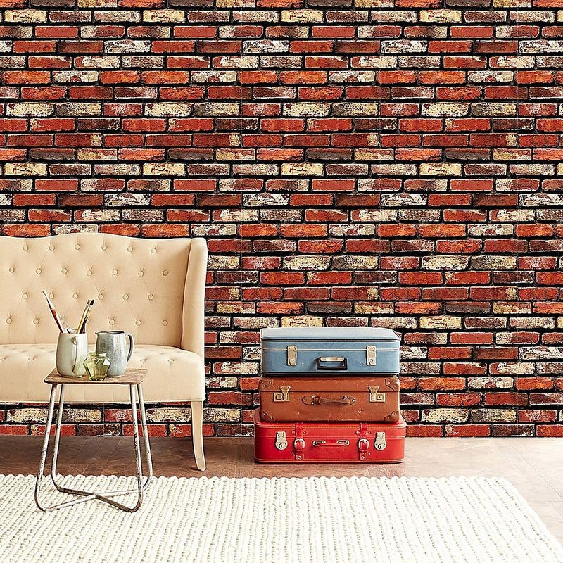 Dealsmate 10m 3D Red Brick Print Theme Wallpaper