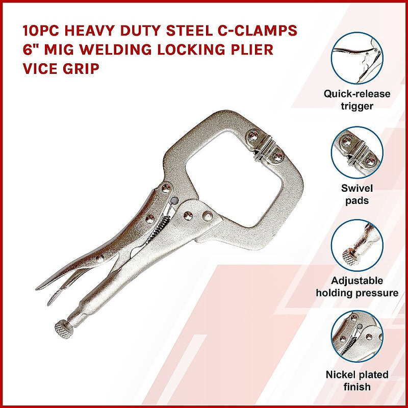 Dealsmate 10pc Heavy Duty Steel C-Clamps 6 Mig Welding Locking Plier Vice Grip