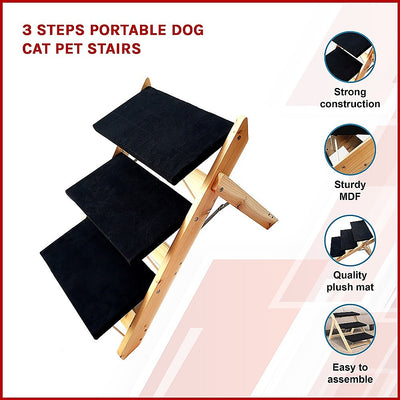 Dealsmate 3 Steps Portable Dog Cat Pet Stairs