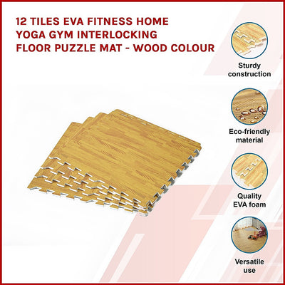 Dealsmate 12 Tiles EVA Fitness Home Yoga Gym Interlocking Floor Puzzle Mat - Wood Colour