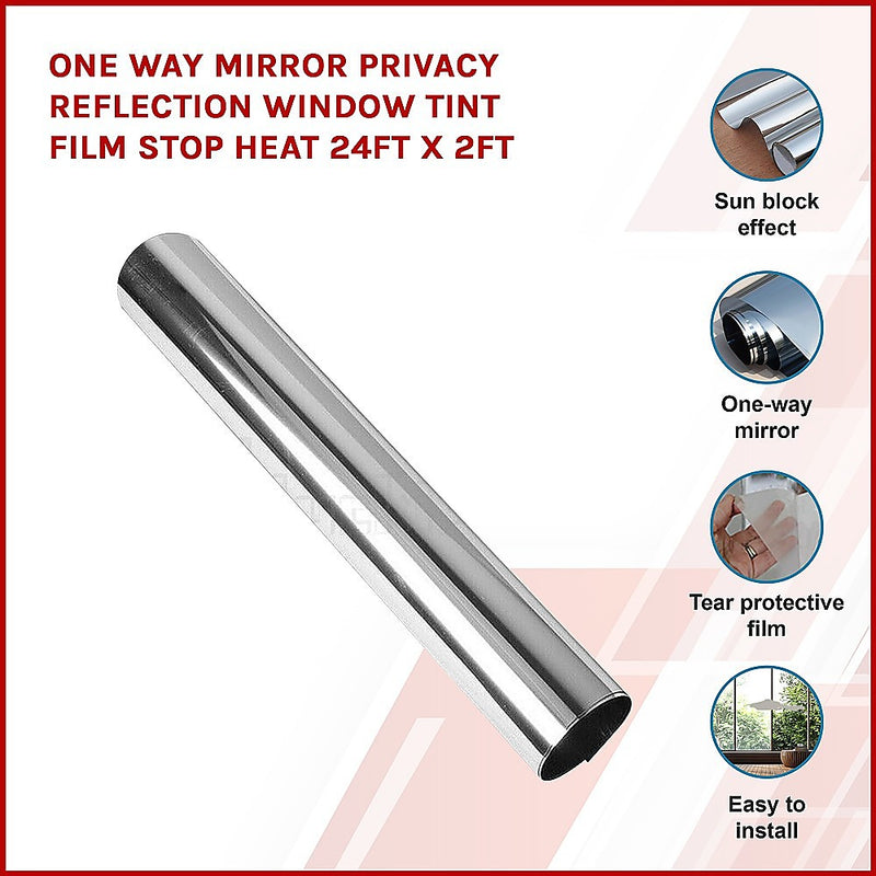 Dealsmate One Way Mirror Privacy Reflection Window Tint Film STOP HEAT 24Ft x 2Ft