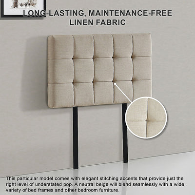 Dealsmate Linen Fabric Single Bed Deluxe Headboard Bedhead - Beige