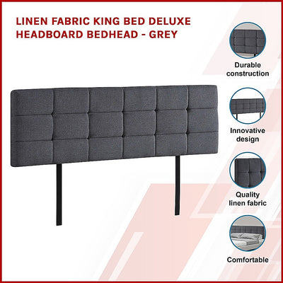 Dealsmate Linen Fabric King Bed Deluxe Headboard Bedhead - Grey
