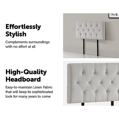 Dealsmate Linen Fabric Single Bed Deluxe Headboard Bedhead - Beige