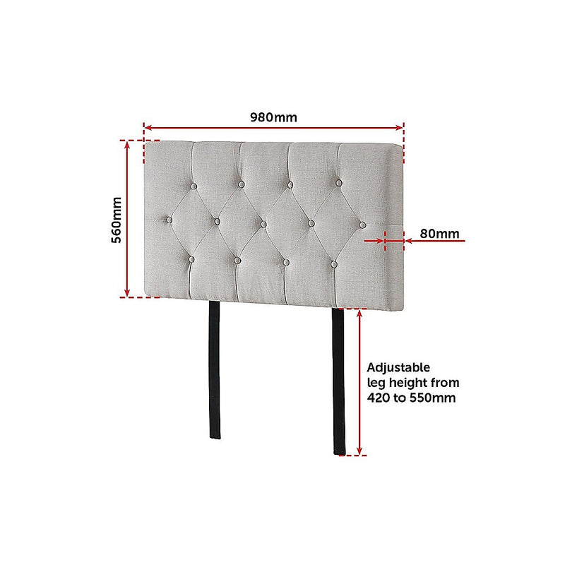 Dealsmate Linen Fabric Single Bed Deluxe Headboard Bedhead - Beige