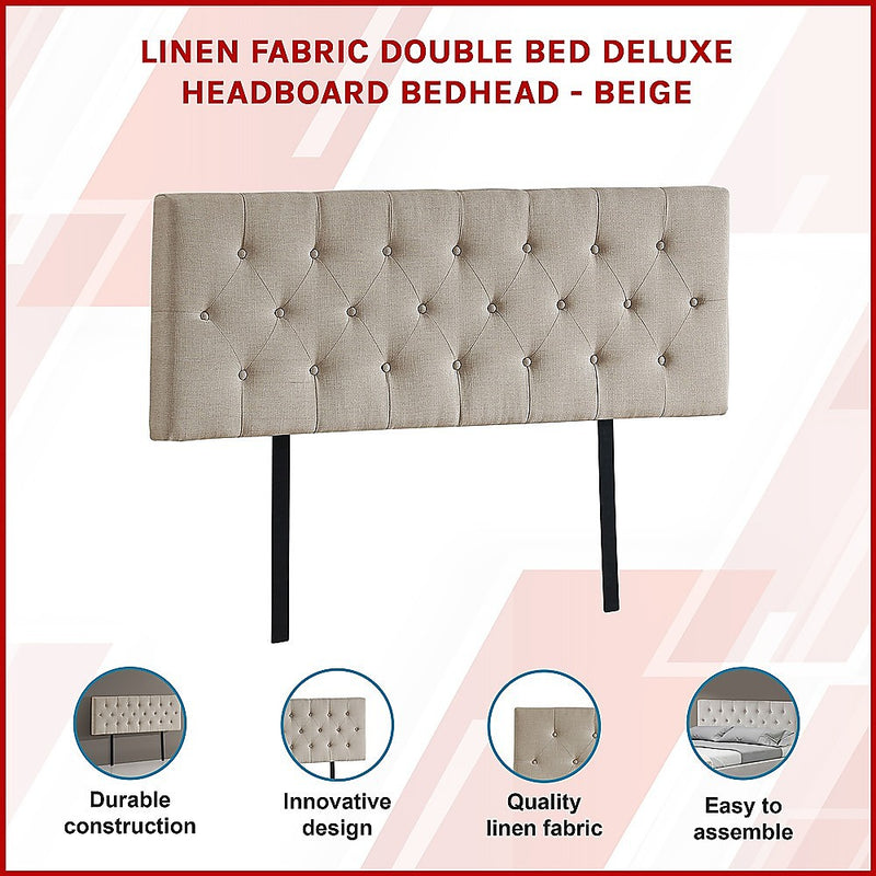 Dealsmate Linen Fabric Double Bed Deluxe Headboard Bedhead - Beige