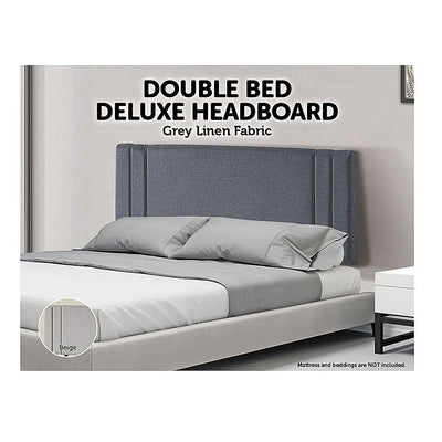 Dealsmate Linen Fabric Double Bed Deluxe Headboard Bedhead - Grey