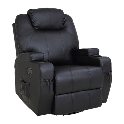 Dealsmate Black Massage Sofa Chair Recliner 360 Degree Swivel PU Leather Lounge 8 Point Heated
