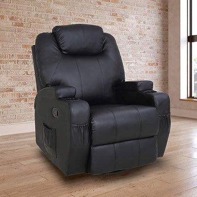Dealsmate Black Massage Sofa Chair Recliner 360 Degree Swivel PU Leather Lounge 8 Point Heated
