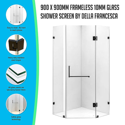 Dealsmate 900 x 900mm Frameless 10mm Glass Shower Screen By Della Francesca