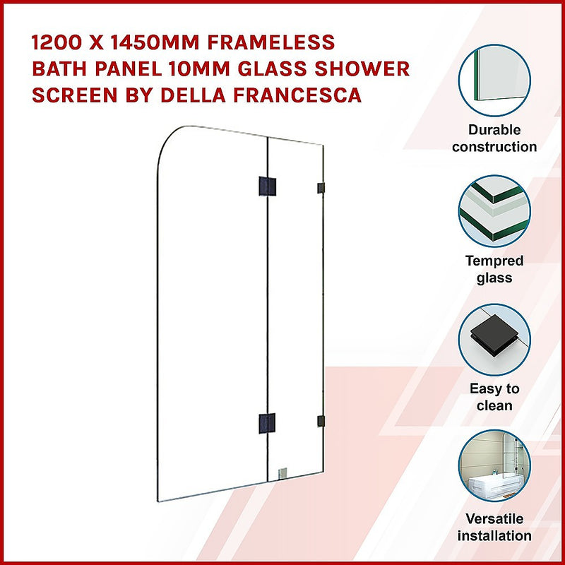 Dealsmate 1200 x 1450mm Frameless Bath Panel 10mm Glass Shower Screen By Della Francesca