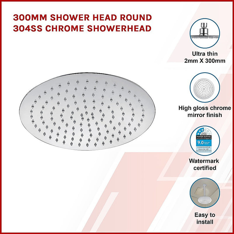 Dealsmate 300mm Shower Head Round 304SS Chrome Showerhead