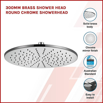 Dealsmate 300mm Brass Shower Head Round Chrome Showerhead