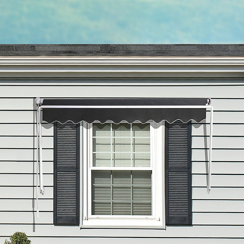Dealsmate Retractable Fixed Pivot Arm Window Awning Patio Garden Blinds 2.4m x 2.1m Grey