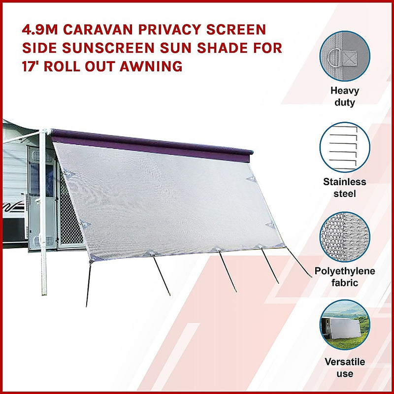 Dealsmate 4.9m Caravan Privacy Screen Side Sunscreen Sun Shade for 17&