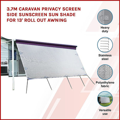 Dealsmate 3.7m Caravan Privacy Screen Side Sunscreen Sun Shade for 13' Roll Out Awning