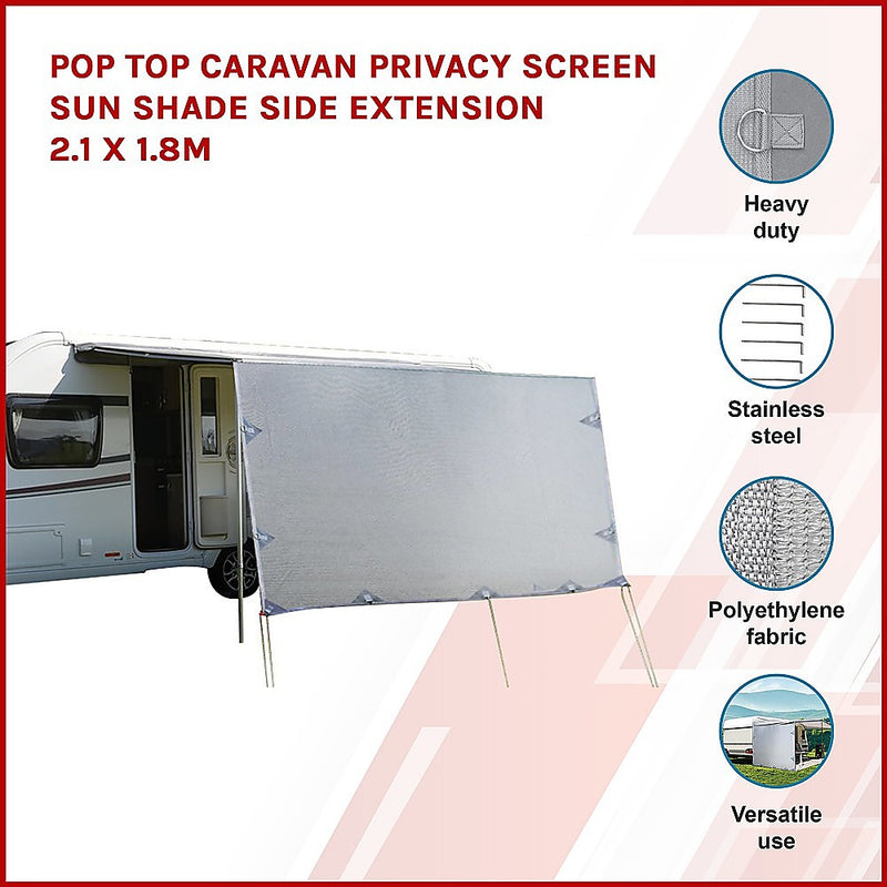 Dealsmate Pop Top Caravan Privacy Screen Sun Shade Side Extension 2.1 x 1.8m