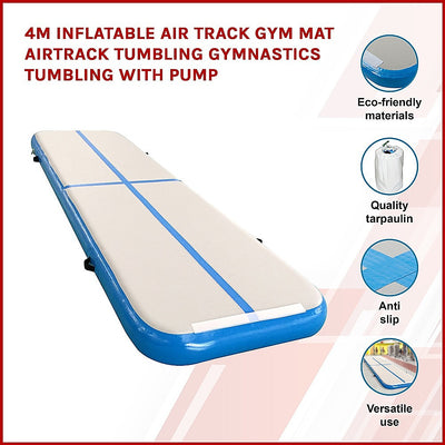 Dealsmate 4m Inflatable Air Track Gym Mat Airtrack Tumbling Gymnastics Tumbling with Pump