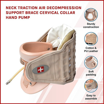 Dealsmate Neck Traction Air Decompression Support Brace Cervical Collar Hand Pump