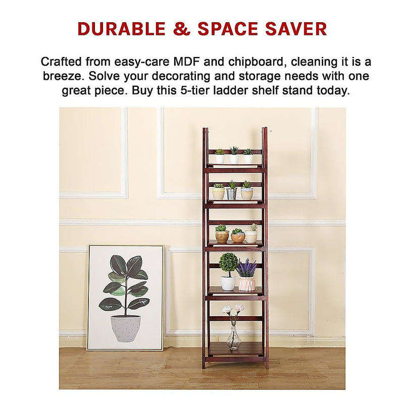 Dealsmate 5 Tier Wooden Ladder Shelf Stand Storage Book Shelves Shelving Display Rack