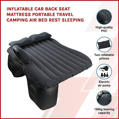 Dealsmate Inflatable Car Back Seat Mattress Portable Travel Camping Air Bed Rest Sleeping