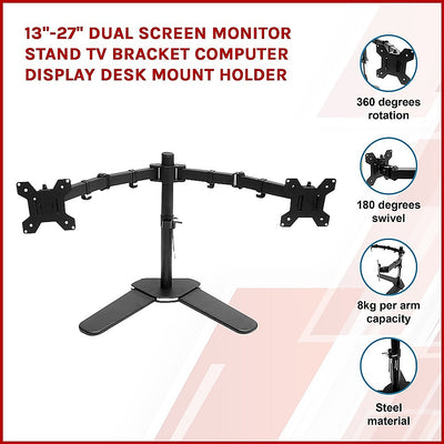 Dealsmate 13-27 Dual Screen Monitor Stand TV Bracket Computer Display Desk Mount Holder