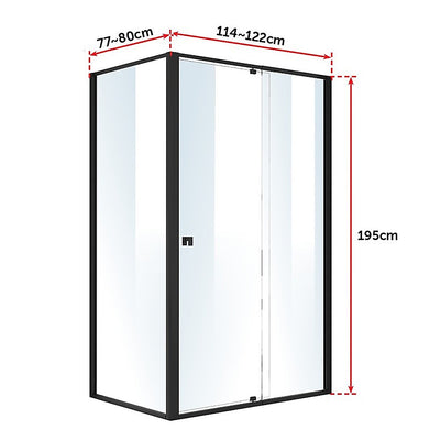 Dealsmate Semi Frameless Shower Screen (114~122)x 195cm & (77~80)x 195cm Side AS/NZS Glass