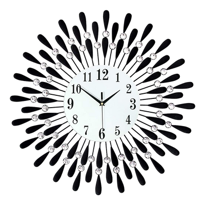 Dealsmate Large Modern 3D Crystal Wall Clock Luxury Art Metal Round Home Decor