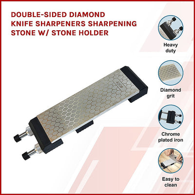 Dealsmate Double-Sided Diamond Knife Sharpeners Sharpening Stone W/ Stone Holder