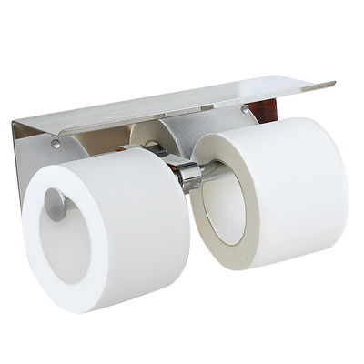 Dealsmate Stainless Steel Double Toilet Paper Holder Towel Roll Tissue Rack Storage Shelf