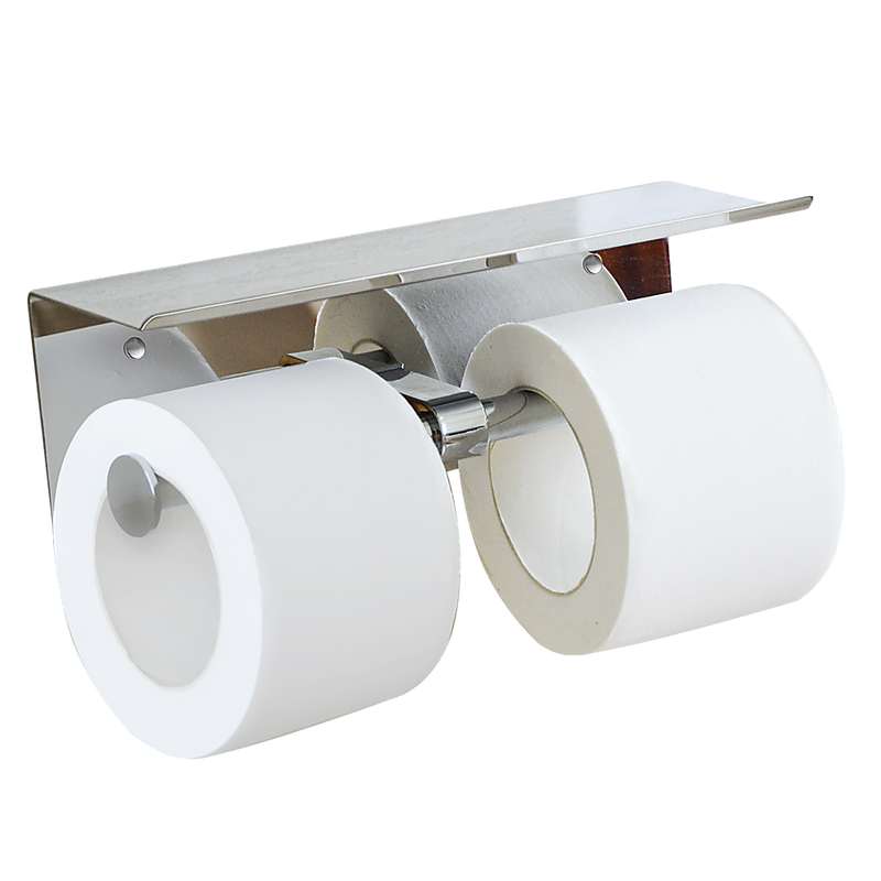 Dealsmate Stainless Steel Double Toilet Paper Holder Towel Roll Tissue Rack Storage Shelf