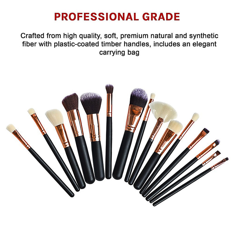 Dealsmate Soft 15Pcs Pro Face Powder Makeup Brushes Set Eyeshader Blending Highlight Tools